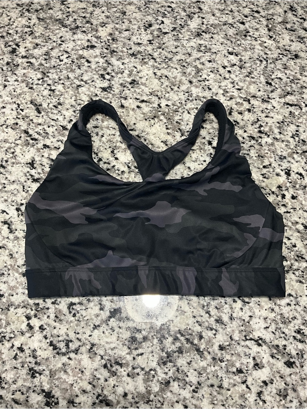 Athleta Black & Charcoal Camo Racerback Sports Bra